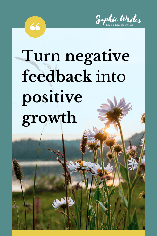 This image shows a picture of a wildflower meadow with the text "turn negative feedback into positive growth"